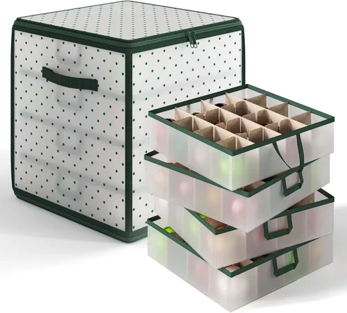 Vista 7 de Hearth & Harbor - Caja de almacenamiento de adornos navideños con 4 divisores de bandejas interiores - Contenedor de almacenamiento de adornos