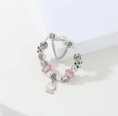 Vista 5 de Vnsport Hello Kitty Charms Pulsera DIY Joyería de Moda VN01, Plata, Aleación.