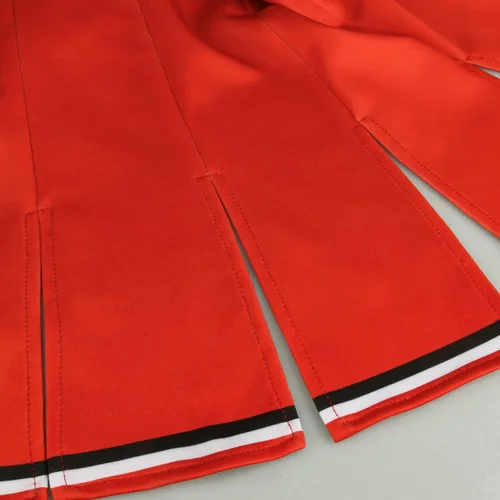Vista 6 de Disfraz de animadora para mujer, 2 piezas, color rojo, sin mangas, falda plisada, uniformes de disfraces de Halloween