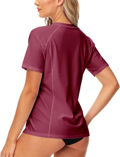 Vista 7 de AOBUTE Camiseta de surf con cremallera de manga corta con gradiente UPF 50+ para mujer