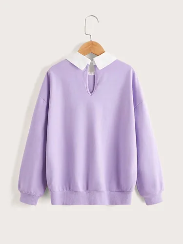Vista 2 de SOLY HUX Girl's Contrast Collar Letter Print Long Sleeve Pullover Top Sweatshirt