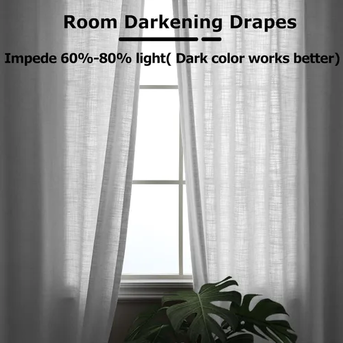 Vista 4 de Frelement Paneles de cortinas de lino transpirables para techo alto, loft, dormitorio, cortinas de oscurecimiento de habitación, cortinas con ojales