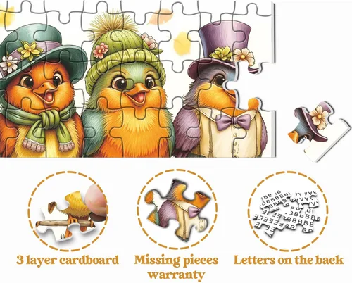 Vista 5 de Rompecabezas de 1000 piezas para la familia de pájaros lindos para adultos, coloridos pájaros con sombreros y bufandas, rompecabezas de animales
