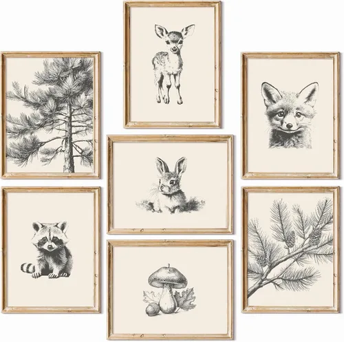 Vista 11 de Arte de pared para guardería, lienzo de animales del bosque, decoración de pared, imágenes de la habitación del bebé, impresiones de animales