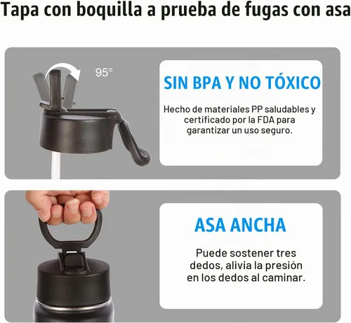 Vista 6 de Volhoply Botella de agua aislada de 24 onzas con tapa con popote, botellas deportivas de boca ancha de acero inoxidable con asa, tazas de vacío