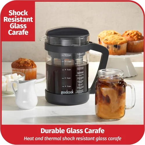 Vista 3 de GoodCook Koffe - Cafetera de vidrio de 1,5 L con marco de plástico sin BPA