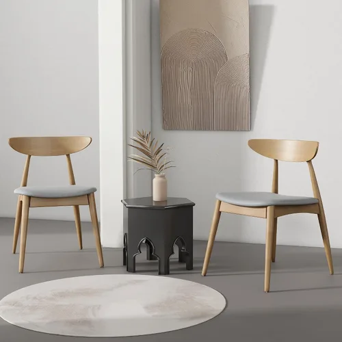 Vista 2 de Set of 2 Dining Chairs and Table & Chair Sets - Retro Rubberwood Ergonomic Back Support with Plush Cushions, 300 lbs Capacity for Dining Room Beige