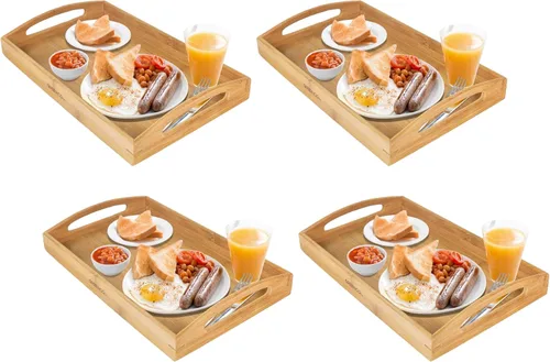 Vista 8 de Greenco Bandeja rectangular de bambú para servir mayordomo con asas, bandejas de cama para comer, bandeja de cama, bandeja de desayuno