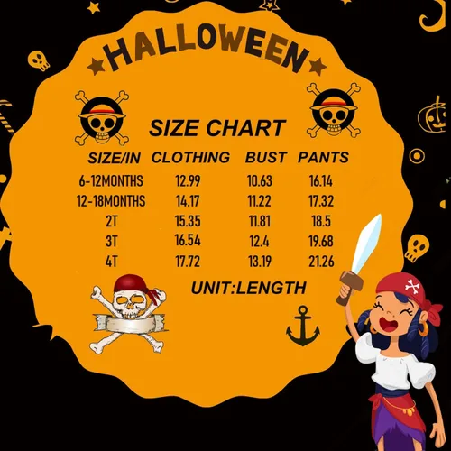 Vista 6 de Auggle Disfraz de Halloween para bebé, falda de rayas pirata con bufanda para la cabeza