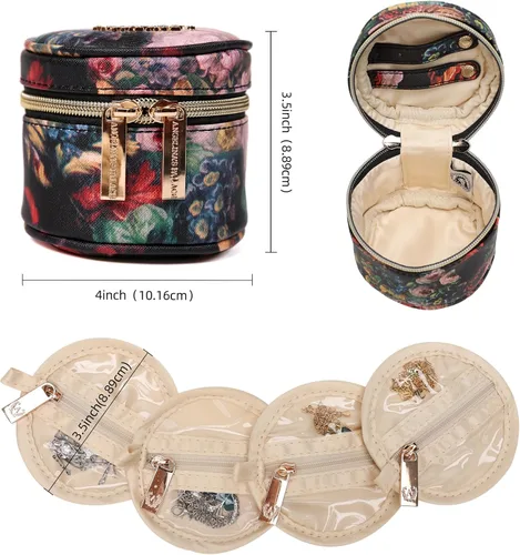 Vista 2 de Angelina's Palace Organizador redondo de joyas, bolsa de viaje, regalos de dama de honor, caja de cuero vegano para collar, aretes, pulsera, anillo