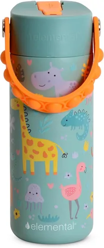 Vista 14 de Elemental Botella de agua aislada para niños, botella de agua de acero inoxidable con tapa de popote y asa Pop-it, botellas de agua a prueba