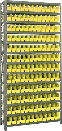 Vista 482 de Quantum QSBU-245BK Heavy Duty Shelving Unit with (7) Shelves and (24) QUS245 Black Bins for Garage Warehouse Storage Distribution 400 lb Load