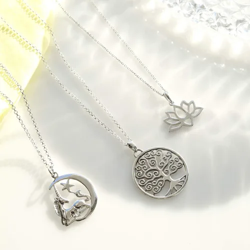 Vista 5 de Collar con dije de flor de loto para mujer para novia para Yogi plata de ley 925 con cadena Metal