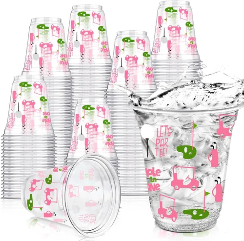 Vista 13 de Qinyoung 50 tazas de fiesta de golf, decoraciones para fiestas temáticas de golf, vasos de plástico transparente de 12 onzas, desechables
