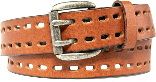 Vista 2 de BG247 Cinturón casual de cuero hecho a mano para hombre con hebilla de doble punta
