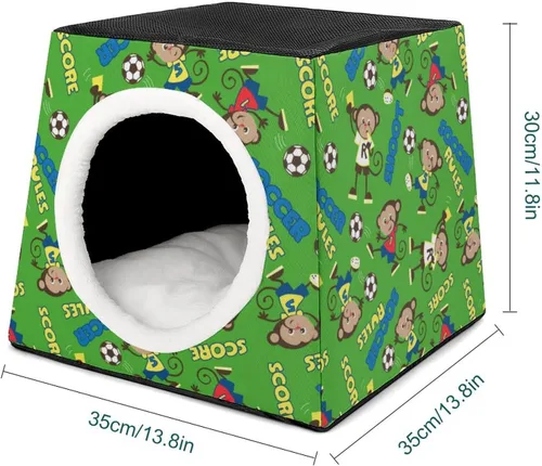 Vista 2 de Cama para gatos y gatos, sofá impreso con almohada pequeña para gatitos, perros pequeños, mono de fútbol