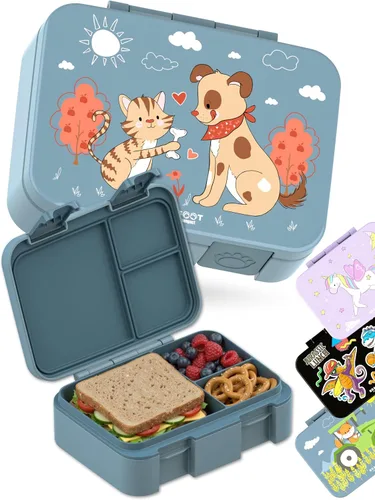 Vista 22 de BEARFOOT Lonchera infantil con compartimentos – Compacta y ligera A prueba de fugas, sin BPA, apta para lavavajillas Diseño dibujado a mano