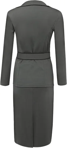 Vista 4 de Conjunto de traje transpirable con solapa de doble botonadura para mujer, de lino, manga larga, cómodo, para boda, color liso, de gran