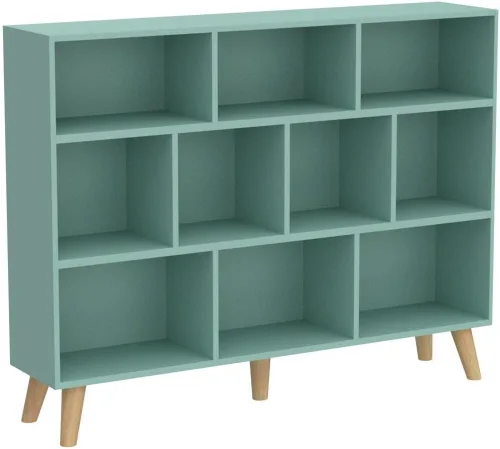 Vista 16 de IOTXY - Estantería de madera con espacios abiertos, 3 niveles, con patas, 5 cubos, color azul brillante Nordic Minimalist Style, MDF