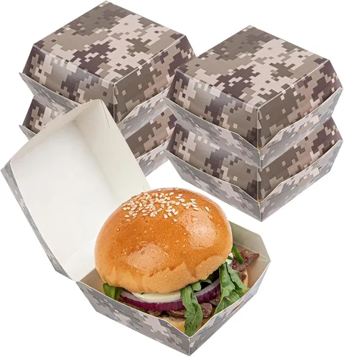 Vista 26 de Restaurantware Mini cajas de hamburguesas de 2.5 x 2.5 x 2 pulgadas, 100 recipientes de alimentos con tapa con bisagras, cajas desechables de papel