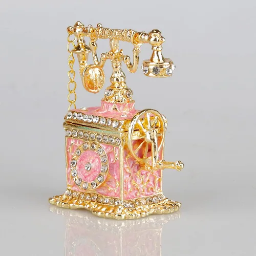 Vista 10 de SEVENBEES Figuras de teléfono turquesa, caja esmaltada con bisagras con cristales rosados, joyeros decorativos, coleccionables, regalos para niñas