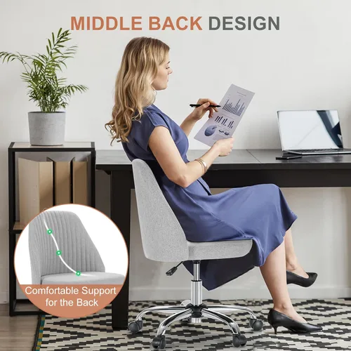 Vista 3 de DUMOS Silla de oficina, cómoda silla de escritorio giratoria con ruedas, asiento ancho, sin brazos, altura ajustable, para el hogar, dormitorio