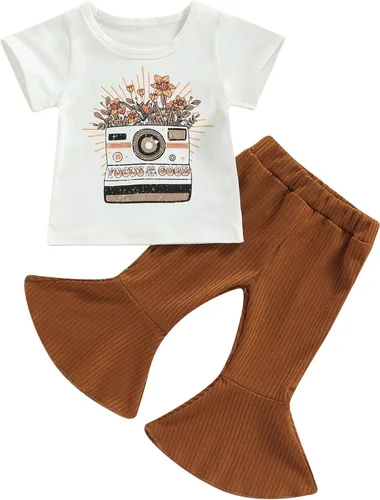 Vista 15 de Conjunto de ropa de bebé occidental para niñas, con estampado de vaca, pantalón y diadema