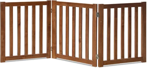 Vista 25 de LZRS Puerta para perros de madera independiente plegable de 2 paneles para interiores – Madera dura sólida de 24" de alto, puerta de seguridad