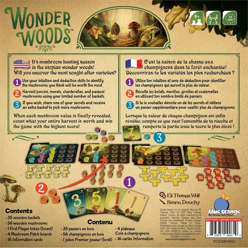Vista 3 de Juego de mesa Wonder Woods de blue orange Games, juego de mesa de estrategia con temática de hongos familiares o adultos para 2 a 5 jugadores.