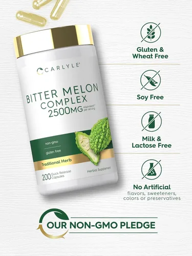 Vista 5 de Carlyle - Cápsulas de Melón Amargo 2500 mg 200 unidades Extracto sin OMG y sin gluten Suplemento complejo