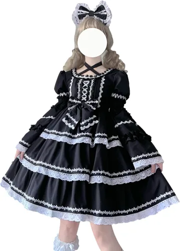 Vista 3 de Dulce Lolita Vestido de Adolescentes Kawaii Manga abullonada Encaje Escalonado Volantes Princesa Japonés Anime Cosplay Vestidos de Fiesta