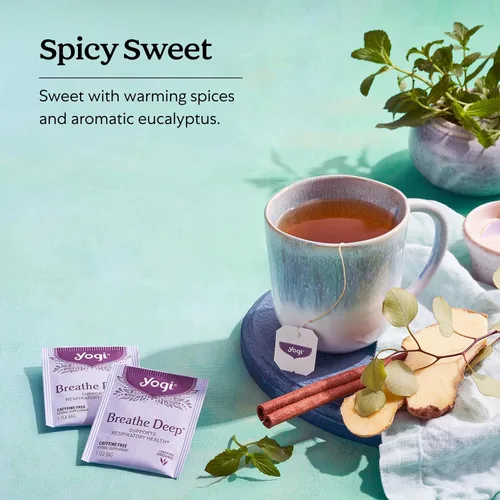 Vista 4 de Yogi Tea Breathe Deep Tea - 16 bolsas de té por paquete (4 paquetes) - Té respiratorio orgánico - Apoya la salud respiratoria - Incluye raíz