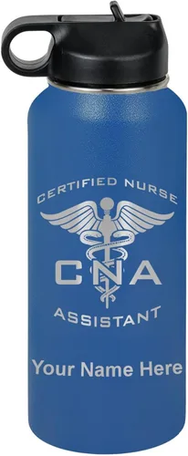 Vista 41 de LaserGram Botella de agua personalizada, asistente de enfermería certificada por la CNA, acero inoxidable de doble pared aislada al vacío con popote
