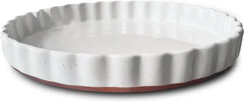 Vista 19 de MORA Molde de cerámica para tartas, fuente grande de porcelana de 9.5 pulgadas para tartas, quiche, pastel, flan, etc. Borde acanalado con volantes