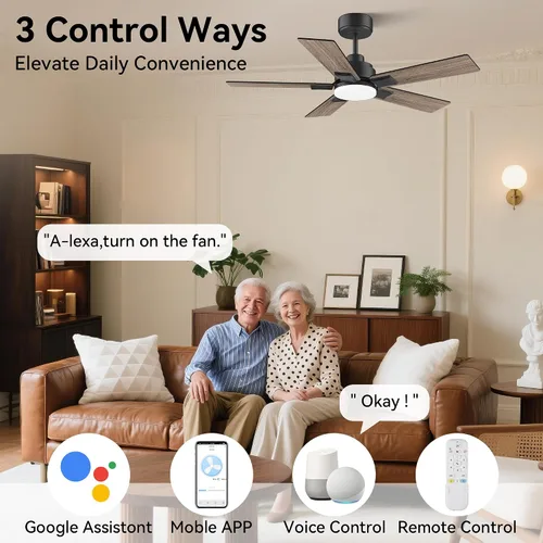 Vista 2 de Ventiladores de techo de 42 pulgadas con luces, ventilador de techo inteligente con luz y control remoto, Alexa, APP, ventiladores de techo