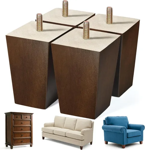 Vista 17 de Juego de 4 patas cuadradas para sofá, patas de repuesto de madera de 2 pulgadas para muebles, color marrón oscuro