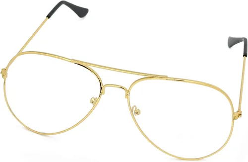 Vista 2 de Skeleteen Lentes transparentes para disfraz de lente Gafas de sol transparentes estilo aviador de los años 70 con borde de alambre dorado