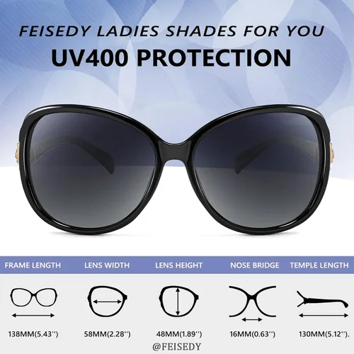 Vista 5 de FEISEDY Gafas de sol polarizadas de gran tamaño para mujer, gafas de sol clásicas de zorro B2730