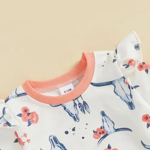 Vista 12 de Kaipiclos Ropa occidental para bebé niña, con lindo estampado con volantes, manga larga, pantalones para otoño e invierno, trajes de vaquera