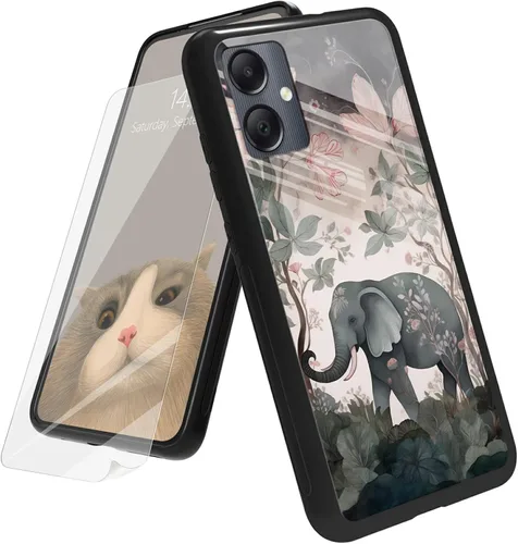 Vista 117 de Funda para Samsung Galaxy A12 5G con protector de pantalla, parte trasera de vidrio templado + TPU de silicona suave que absorbe los golpes