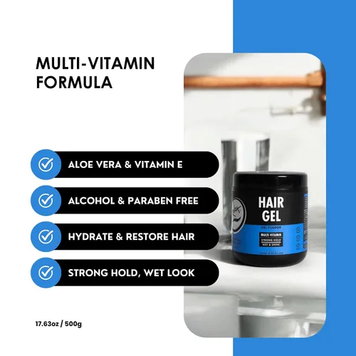 Vista 6 de Rolda Gel multivitamínico para el cabello para hombres, gel de peinado de fijación media con aloe vera y provitamina B5, acabado de aspecto húmedo