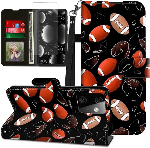 Vista 408 de Funda para Motorola Edge 2022 con protector de pantalla, soporte y tarjetero y correa para la muñeca, funda magnética para Moto Edge 2022 5G UW Lobo