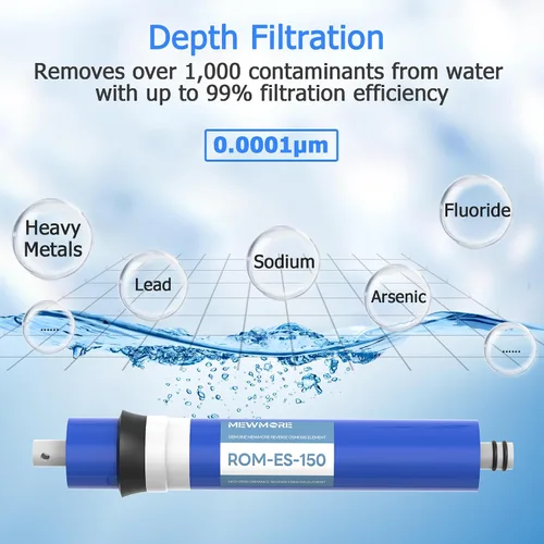 Vista 2 de Membrana RO de 150 GPD, elemento de repuesto de filtro de membrana de ósmosis inversa de 12 x 2 pulgadas para sistema de filtración purificador