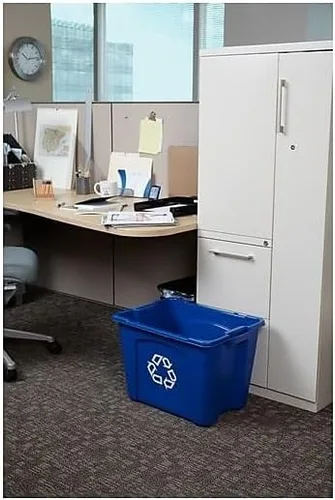 Vista 5 de Rubbermaid Commercial Products, cubo/caja de reciclaje apilable, 14 galones, azul, para interiores/exteriores/garajes/hogares/instalaciones