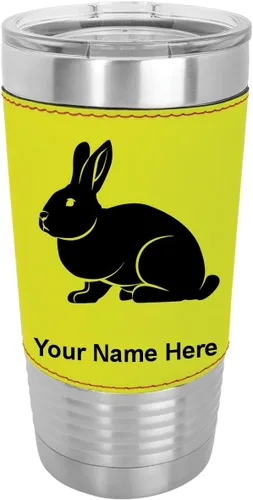 Vista 10 de LaserGram Personalized 20oz Tumbler, Rabbit (Baseball Style) Engraved Gift, Faux Leather Wrap, Vacuum Insulated Stainless Steel, Laser Engraved