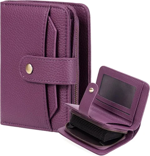 Vista 8 de GAEKEAO Cartera de cuero para tarjetas de crédito para mujer, bloqueo RFID, gran capacidad, plegable, con cremallera, organizador de tarjetas