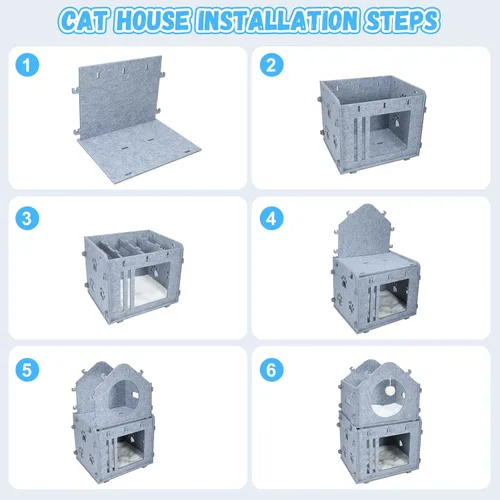 Vista 9 de Casa desmontable de 2 plantas para gatos de interior, camas cubiertas y muebles con acolchado lavable, bonito condominio moderno para mascotas