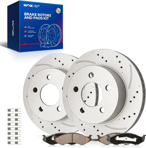 Vista 23 de Kit de freno delantero KAX, rotores de freno ranurados y con hendiduras, pastillas de freno cerámicas Compatible con Honda Accord 1990 1991 1992