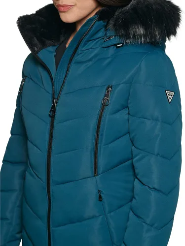 Vista 5 de GUESS Abrigo acolchado con capucha para clima frío para mujer