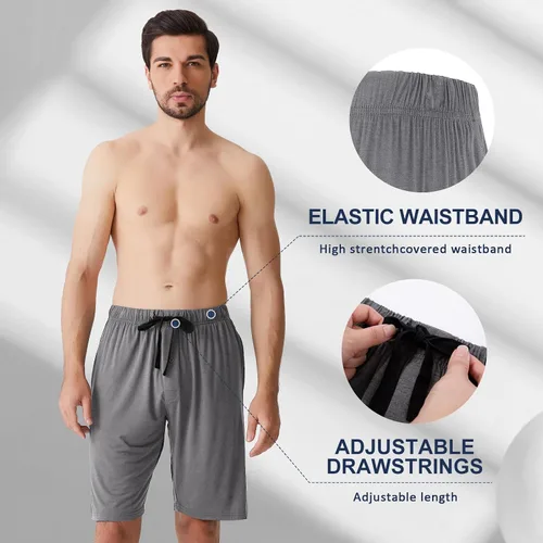 Vista 4 de BAMBOO COOL Pantalones cortos de pijama para hombre, suaves, cómodos, transpirables, con bolsillos, paquete de 2